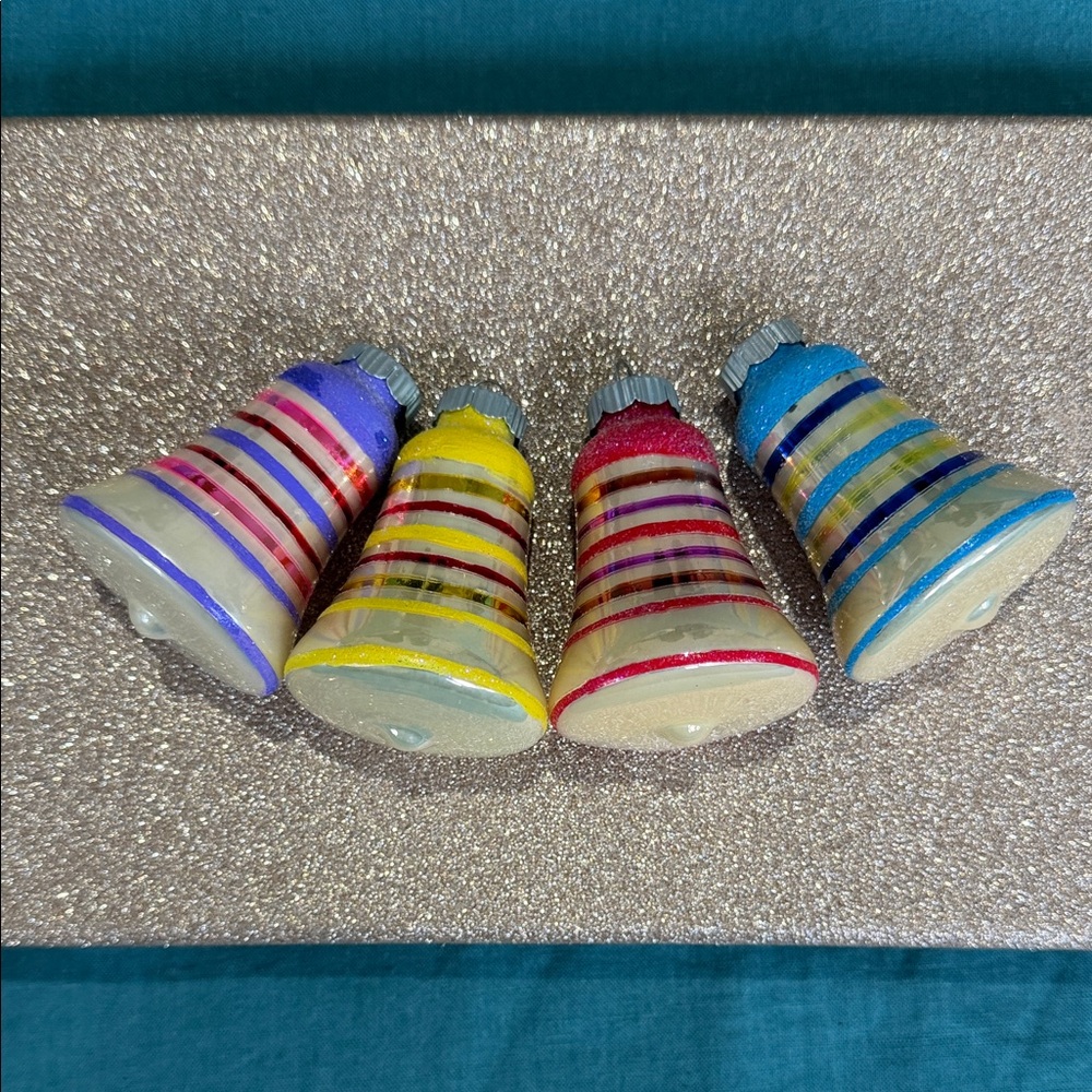 Christopher Radko Colorful Striped Bell Ornaments set of 4